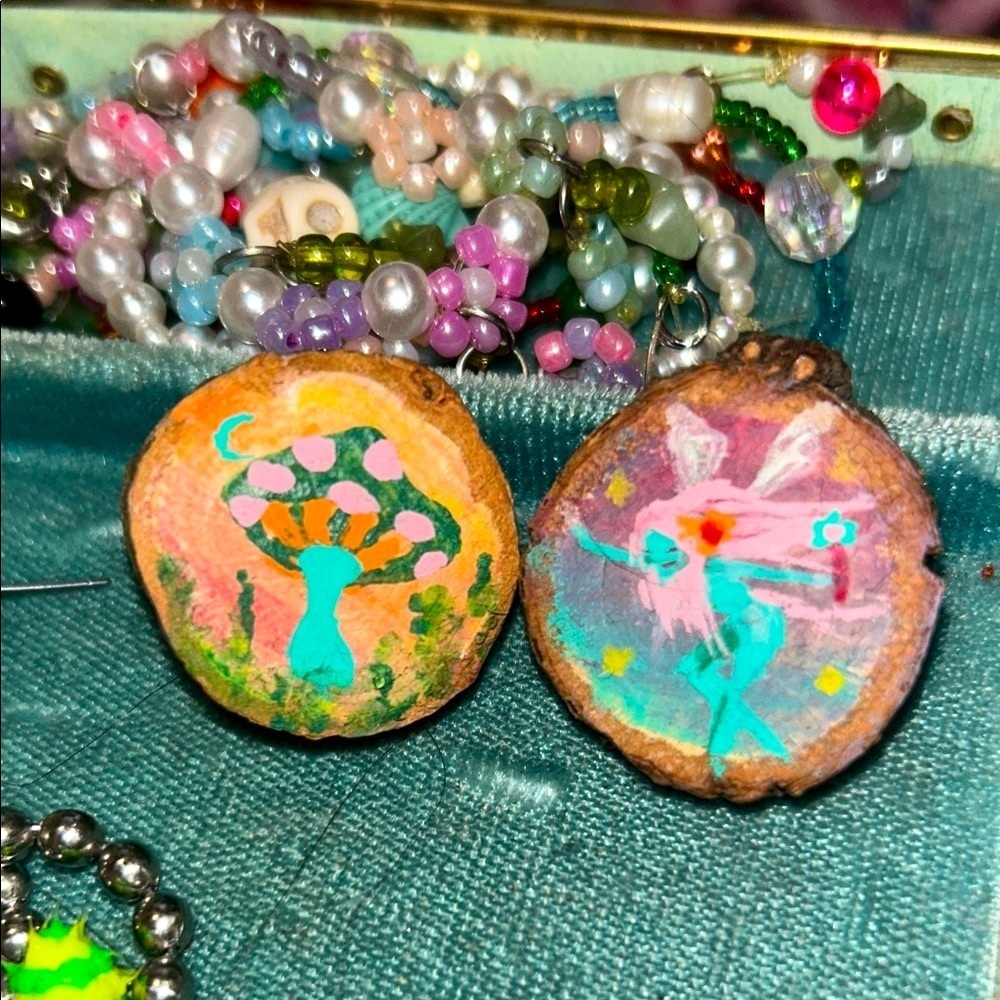 HANDPAINTED WOODEN PINS FAIRY FAIRYCORE MUSHROOM WHIMSY